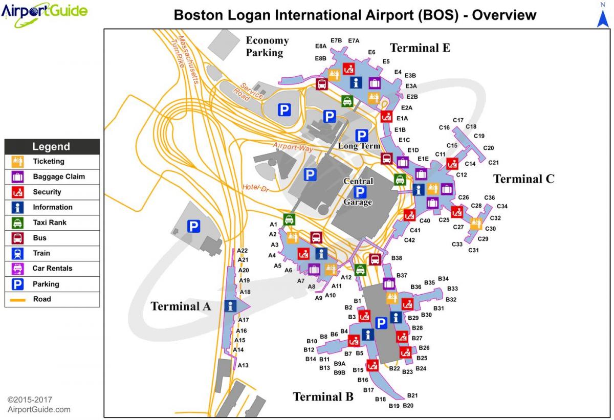 Mapa terminalu lotniska w Bostonie