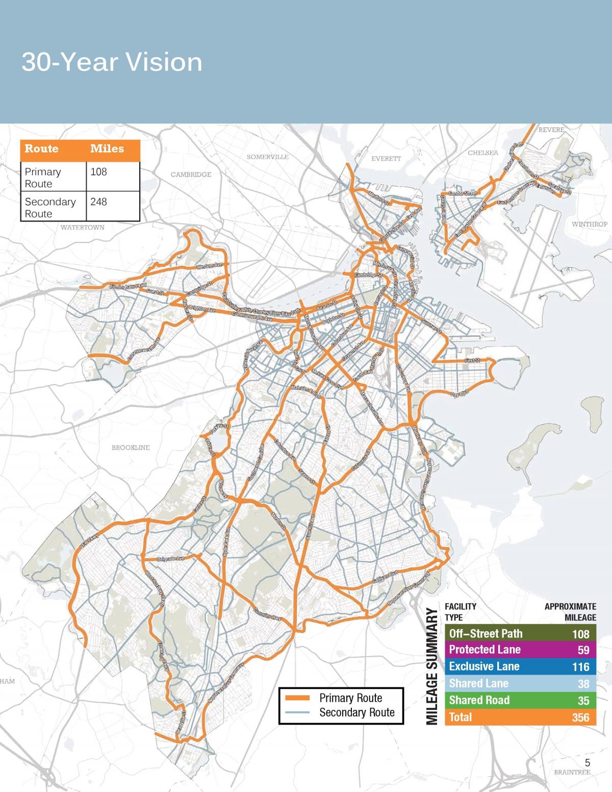 Mapa ścieżek rowerowych w Bostonie