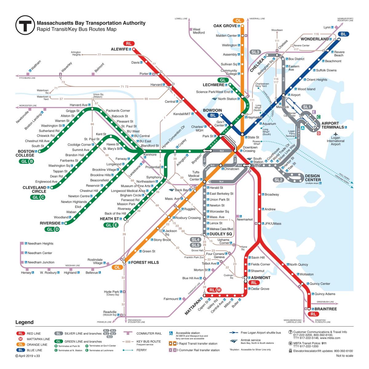 Mapa stacji metra w Bostonie