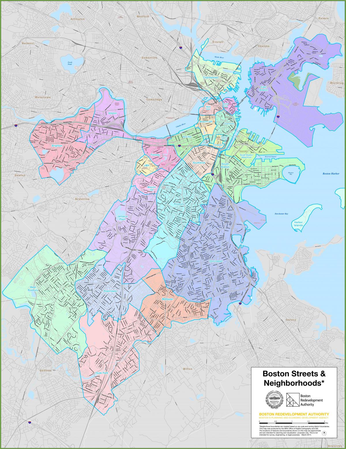 Mapa dzielnic Bostonu