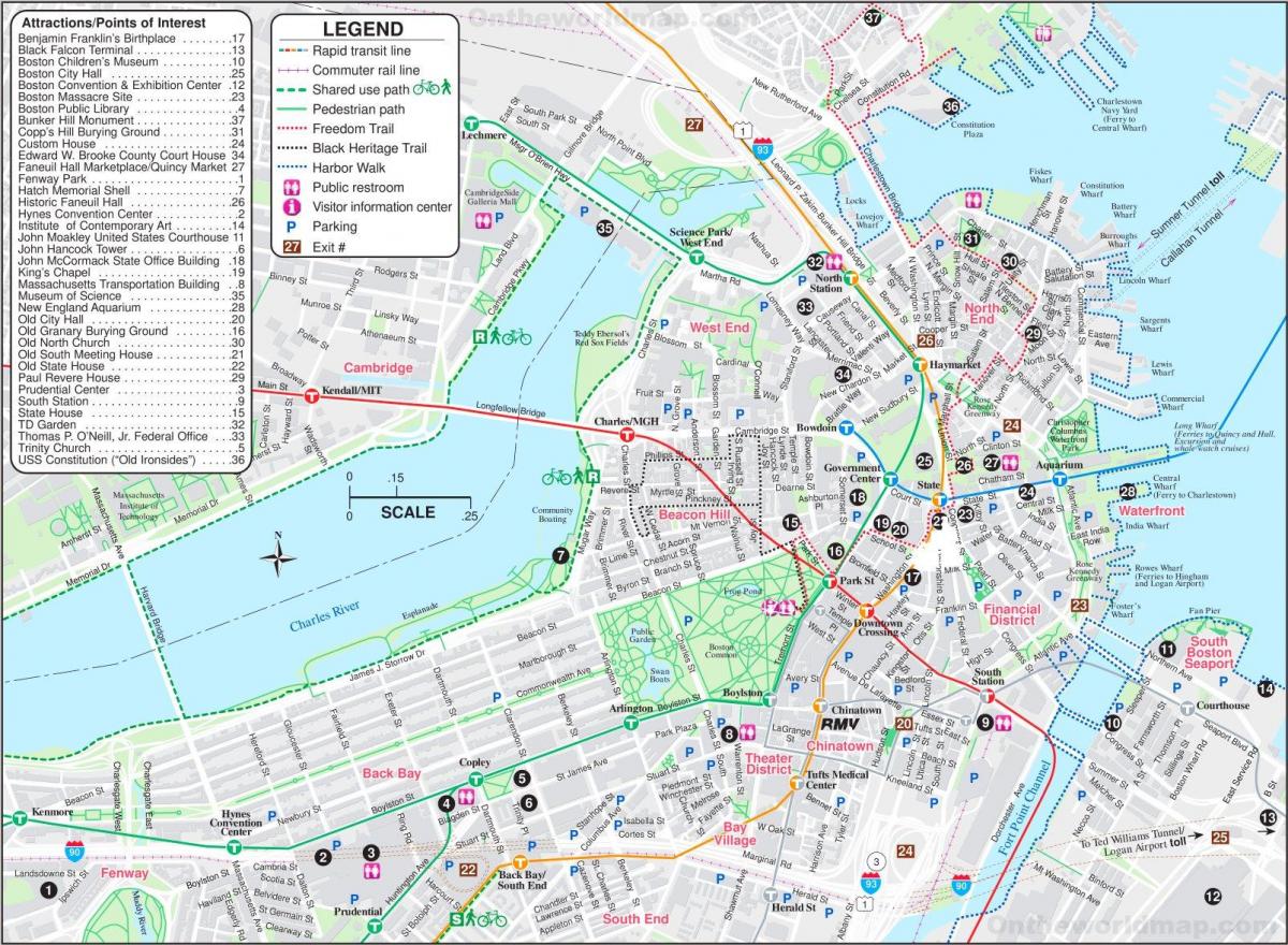 Mapa zwiedzania Bostonu