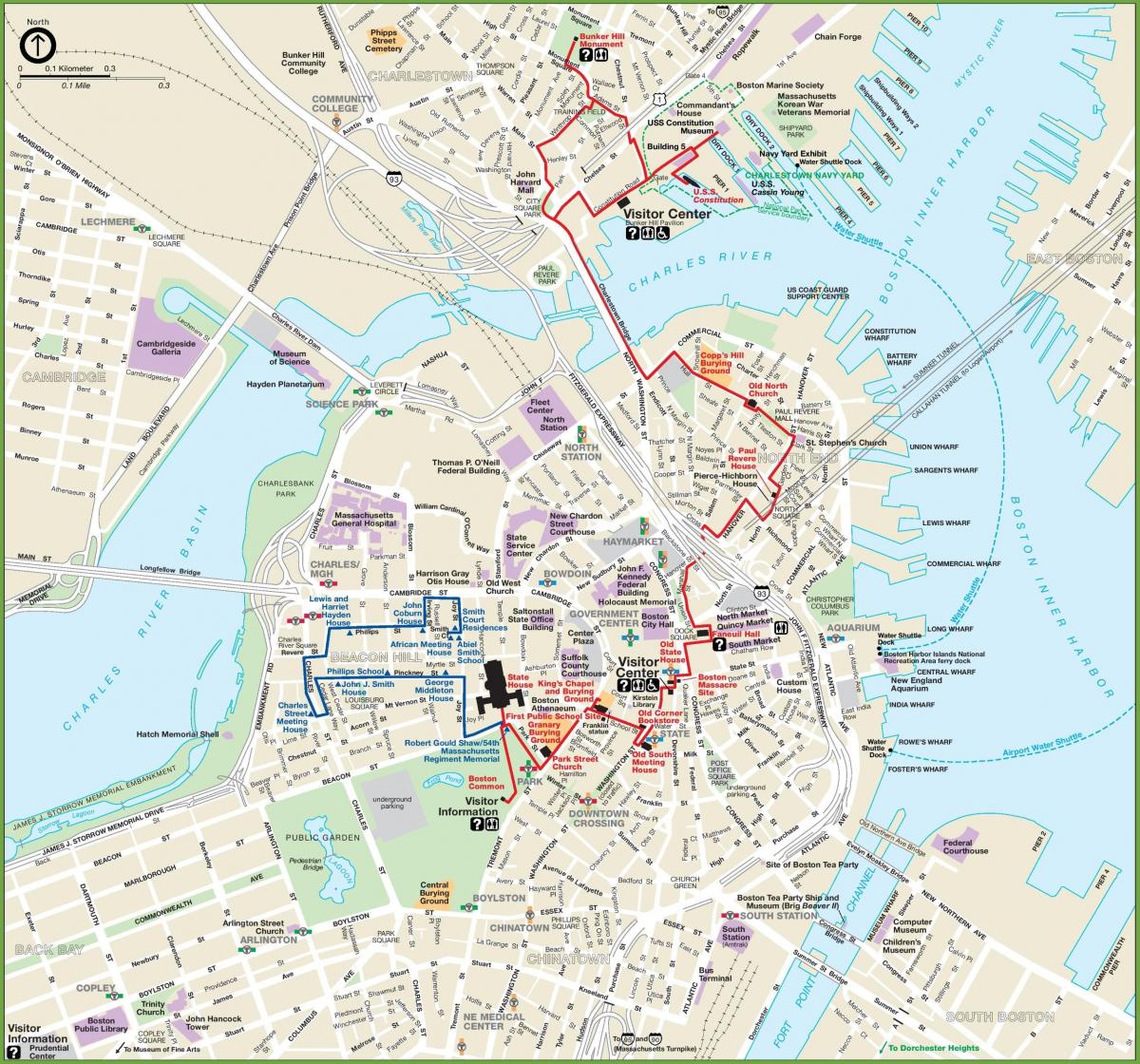 Mapa pieszych wycieczek po Bostonie